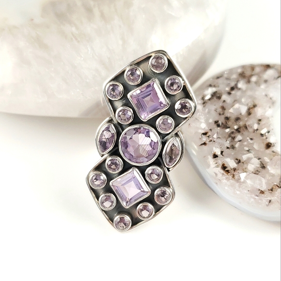Sterling Silver Amethyst Geometric Crawler Ring Size 6.75 - Picture 1 of 10